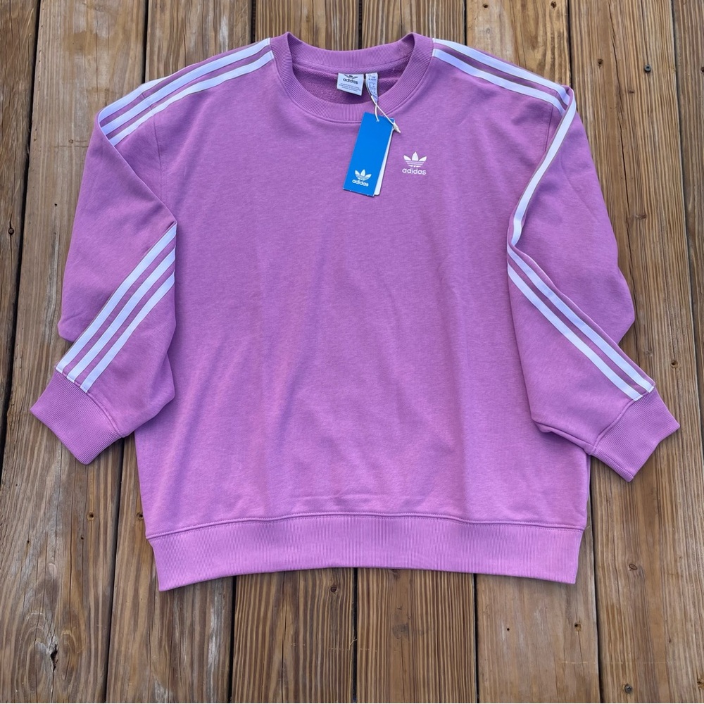 Adidas Originals Preloved Purple Oversized 3-Stripe Crewneck Sweatshirt